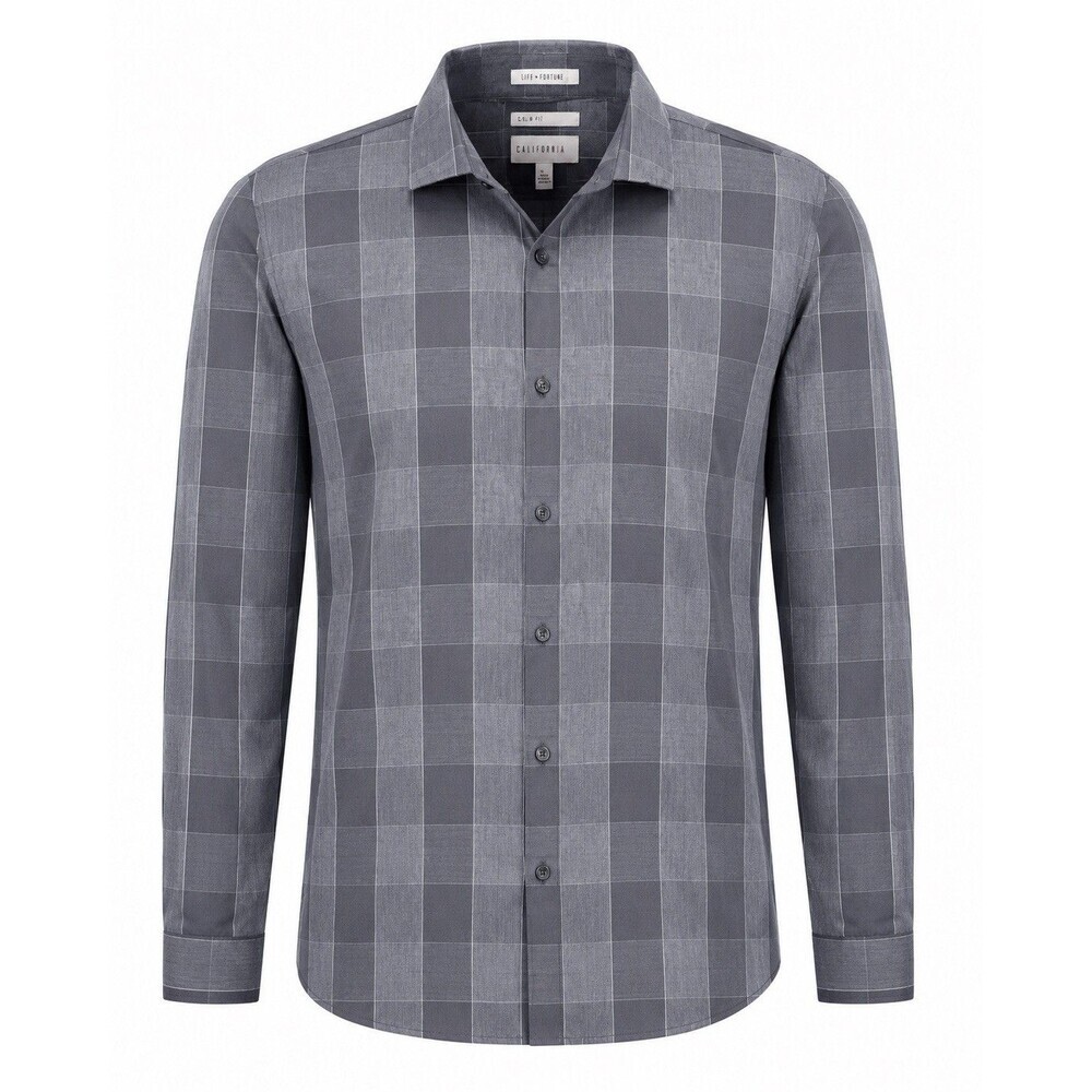 Calibrate XL Gray Windowpane Button Up Shirt Non-Iron Slim Fit Men’s Casual